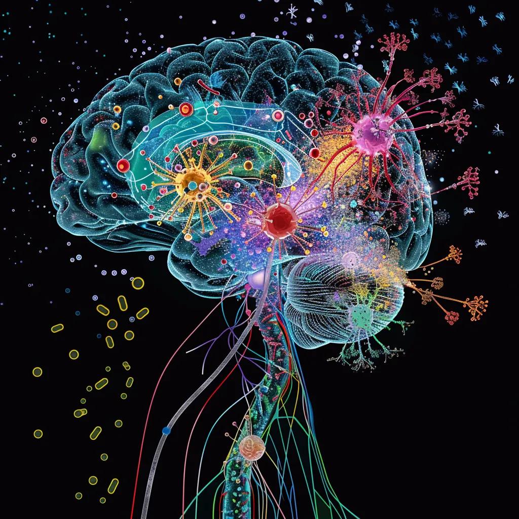 Artistic representation of the brain showing NMDA receptors and neuroplasticity effects of ketamine