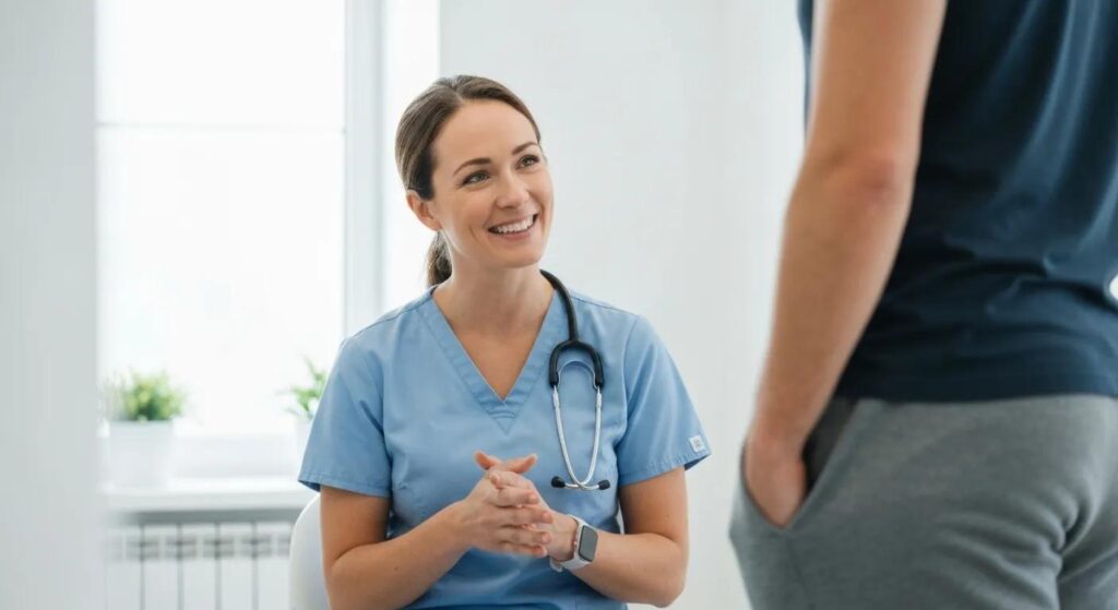 Healthcare professional discussing ketamine's role in sustained pain management with a patient