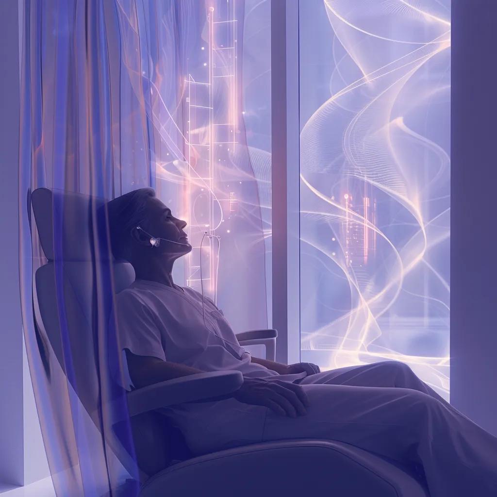Patient experiencing sensations during a ketamine infusion session in a tranquil setting